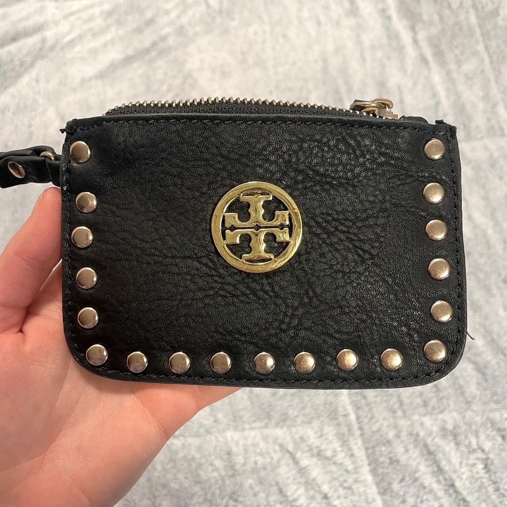 Tory Burch BLACK studded wrislet wallet / coin purse